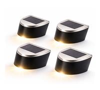 Gardenwize Pack of 4 Solar Powered Garden Fence Lights - Warm White LED, Waterproof Outdoor Wall Lights with ON/Off Switch, Patio, Decking, Pathway & Driveway Lighting
