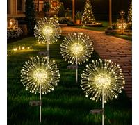 Pack of 4 Solar Lights Outdoor Garden, Dandelion Solar Firework Lights 120 LEDs, 8 Modes Starburst Light, Garden lamp Waterproof for Lawn Pathway Patio Yard Party Backyard Decoration/Warm White
