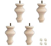 Pack of 4 Solid Wood Furniture Legs,Unfinished Bun Feet,Round Wooden Sofa Feet,for Bed Couch Cabinet Bench Chair Ottoman Table TV Stand Loveseat Dresser,Beech,Hardwood,Bolt Mounting M8 8mm(F)