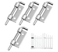Pack of 4 Spring Pin Loaded Locking Latches, 304 Stainless Steel Spring Latch with Hole Locked on the Left Side, Compact Deadbolt Lock, Spring Bolt for Containers, Cabinets or Doors (52 mm, Silver)