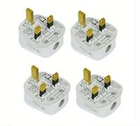 Pack of 4 Standard UK Fused 13A 13 Amp White Mains 3 Pin Houshold Plug