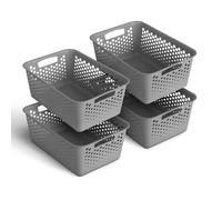 Pack of 4 Storage Baskets 10 L with Handles - BPA-Free - Organiser (37 x 26 x 17 cm / Anthracite) - Baskets for Bathroom Kitchen Bedroom Household Basket