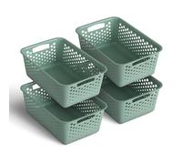Pack of 4 Storage Baskets 5 L with Handles - BPA-Free - Organiser (30 x 20 x 11 cm / Green) - Baskets for Bathroom Kitchen Bedroom Household Basket