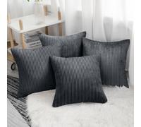 (Pack of 4, Stripe Grey Cushions) Velvet Cushion Covers Soft Luxury Embossed Stripe Quilted Cushions Pack of 1,2 & 4