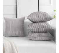 (Pack of 4, Stripe Silver Cushions) Velvet Cushion Covers Soft Luxury Embossed Stripe Quilted Cushions Pack of 1,2 & 4