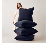 (Pack of 4, Stripe Velvet Cushion Navy) Luxury Velvet Filled Cushions Pack of 1, 2 & 4 Quilted Cushion Pads