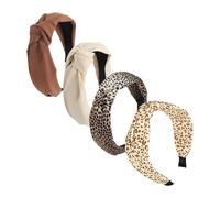 Pack of 4 Stylish Women's Headbands - Non-slip, Elegant Leopard Print, Comfortable Wide Knot