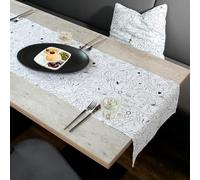 Pack of 4 Table Runner, Rectangular, Single-Line Design, Cotton, White, PU 4, L. 40 cm, W. 140 cm
