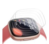 Pack of 4 Tempered Glass Screen Protector for Fitbit Versa 3/Versa 4/Fitbit Sense/Sense 2 Screen Protector, Soft TPU 0.33 mm Scratch-Resistant, Bubble-Free, Clear Screen Protector for Fitbit Versa 4