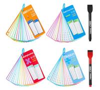 Pack of 4 Times Table Math Flash Cards 1-12, Multiplication Time Tables Flash Cards Poster with 2 Dry Erase Markers,Multiplication Educational Game for Kids 1st to 3rd Grades