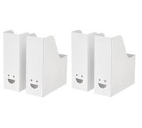 (Pack of 4) TJABBA Magazine File Holder with Happy Emogi Design Cardboard Magazine Files Recyclable Magazine Rack Document File Organizer Rack for Office School Home White + Free TSA Shoe Bag