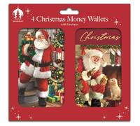 Pack of 4 Traditional Christmas Money Wallets with Red Envelopes - Santa Father Christmas Design - Gift Card and Voucher Holders - Cash Present Greeting Cards with to and from Message Section
