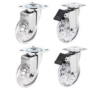 Pack of 4 Transparent Swivel Castors for Furniture,Heavy Duty Castor Wheel Trolley Furniture Caster Moving Caster Wheels,with Fixing Plate and Ball Bearings,Fitting