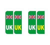 Pack of 4 UK Green Car Stickers UK Flag Reg Plate Self-Adhesive Vinyl for Electric Car 104mm by 35mm Each Sticker