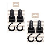 Pack of 4 Universal Rotating Buggy Hooks in Black Heavy Duty ABS Stroller Clips with Velcro Fastening Swivel Design for Prams and Pushchairs Ideal for Shopping Bags and Everyday Essentials 10cm x 5cm