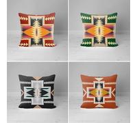 Pack of 4 Waterproof Cushion Covers 50x50 cm Yellow Geometric Outdoor Cushion Covers Green Black Linen Square Pillowcase Modern Decorative Pillow Cover for Patio Garden Porch Bench Sofa Indoor Bed
