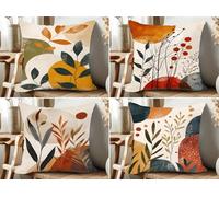 Pack of 4 Waterproof Cushion Covers 65x65 cm Black Leaves Outdoor Cushion Covers Green Yellow Linen Square Pillowcase Modern Decorative Pillow Cover for Patio Garden Porch Bench Sofa Indoor Bed