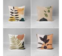 Pack of 4 Waterproof Cushion Covers 65x65 cm Black Leaves Outdoor Cushion Covers Yellow Brown Linen Square Pillowcase Modern Decorative Pillow Cover for Patio Garden Porch Bench Sofa Indoor Bed
