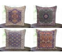 Pack of 4 Waterproof Cushion Covers 65x65 cm Ethnic Style Outdoor Cushion Covers Blue Geometric Linen Square Pillowcase Modern Decorative Pillow Cover for Patio Garden Porch Bench Sofa Indoor Bed