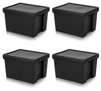 Pack of 4 Wham 45L Heavy Duty Storage Box w/ Lid Black 445140 Recycled Plastic