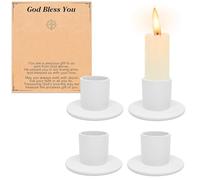 Pack of 4 White Candle Holders, Retro Candlelight Dinner Candle Holders for Living Room, Dining Room and Bedroom Decoration, Fireplace Decoration for Christmas, Easter, Church Praying