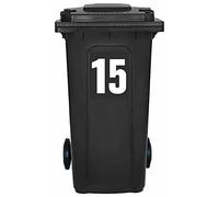 Pack of 4 White Wheelie Bin Number 15 Stickers (17 cm) Vinyl Labels Packwith® #PBN10-15