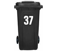 Pack of 4 White Wheelie Bin Number 37 Stickers (17 cm) Vinyl Labels Packwith® #PBN10-37