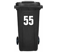 Pack of 4 White Wheelie Bin Number 55 Stickers (17 cm) Vinyl Labels Packwith® #PBN10-55