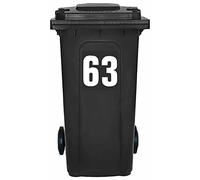 Pack of 4 White Wheelie Bin Number 63 Stickers (17 cm) Vinyl Labels Packwith® #PBN10-63