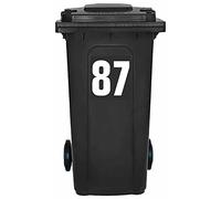 Pack of 4 White Wheelie Bin Number 87 (17 cm) Waterproof Bin Stickers Packwith® #PBN10-87