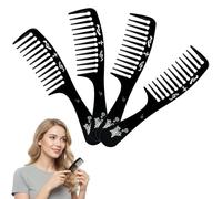 Pack of 4 Wide Tooth Hair Combs, Detangling Anti-Static Styling Comb with Handle, Suitable for Wet, Dry, Curly, Thick, Fine & Straight Hair, Durable Black Finish with Butterfly Design