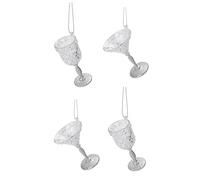 Pack of 4 Wine and Martini Glasses for your Christmas Tree, Glass look Acrylic Hanging Decoration Cocktail Glasses with Glitter Detail in Blue, Rose Gold, Champagne or Silver (Silver)