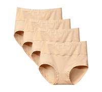 Pack of 4 Women's Elegant Briefs Slim Women's Underpants Elastic Underwear Seamless Butt Lift Cotton Stretch Briefs Hipster Panties Tummy Control Temptation Attractive, beige, L