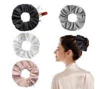 Pack of 4 Women's Hair Bobbles, Money Hide with Zip Pocket, Striped Knit Hair Rings, Travel Gadgets for Women, Can Store Valuables (Black, White, Grey, Pink)