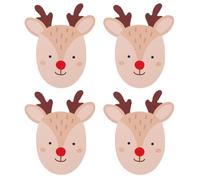 Pack of 4 Wooden Reindeer Coasters - Christmas Dinner Table Xmas Themed Tea Coffee Water Juice Drinks Mats Breakfast Lunch Afternoon Tea Cup Placemats