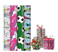 Pack of 4 x 3M Gift Wrapping Paper Roll for Kids - Gift Wrap Paper Multipack for Birthday Party, Kids, Boys, Girls, Baby Shower, Christmas Holiday, Festive Decoration & Special Moments