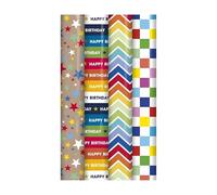 Pack of 4 x 3M Happy Birthday Gift Wrapping Paper Roll 70CM - Recyclable Multipack Gift Wrap Wrapping Paper Perfect for Birthday, Wedding, Party & Festive Decoration - GENERIC