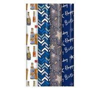 Pack of 4 x 3M Happy Birthday Gift Wrapping Paper Roll 70CM - Recyclable Multipack Gift Wrap Wrapping Paper Perfect for Birthday, Wedding, Party & Festive Decoration - MALE