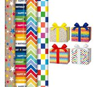Pack of 4 x 3M Happy Birthday Gift Wrapping Paper Roll with Colorful Designs Gift Wrap Wrapping Paper Perfect for Birthday, Party & Festive Decoration Sold By ANGIX