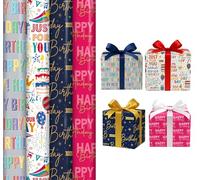 Pack of 4 x 3M Happy Birthday Gift Wrapping Paper Roll - Multipack Gift Wrap Wrapping Paper Perfect for Birthday, Party & Festive Decoration Sold By ANGIX