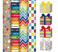 Pack of 4 x 3M Happy Birthday Wrapping Paper Rolls with Colorful Designs Gift Wrap Perfect for Birthday, Party & Festive Decorations Sold By ANGIX