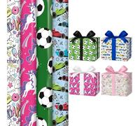 Pack of 4 x 3M Happy Birthday Gift Wrapping Paper Roll for Kids, Cute Gifts Wrap with Vibrant Designs for Birthdays, Parties, Celebrations or Festive Decorations - Birthday Party Supplies - ANGIX