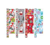Pack of 4 x 4M Cute Christmas Character Gift Wrapping Paper roll -Perfect for Christmas, Birthday, Festival, Party or Wedding Gift and Festive Decoration