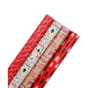 Pack of 4 x 7M Christmas Wrapping Paper Roll - Traditional Wrapping Paper Roll for Festival, Christmas, Birthday, Festival, Party, Wedding Gift and Decoration