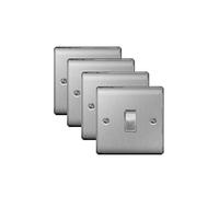 Pack of 4 x BG NBS12 Brushed Steel/Satin Chrome Single Light Switch -10amp 1 or 2 Way
