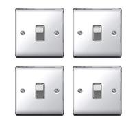 Pack of 4 x BG NPC12 Polished Chrome Single Light Switches - 1 Gang 10 Amp 1 or 2 Way