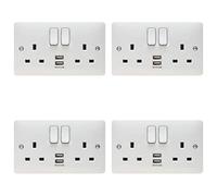 Pack of 4 x Hager WMSS82USB 'Sollysta' Switch Sockets Outlet 13 Amp with 2 x USB Sockets