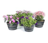 Pack of 4 x Half Barrel Flower Planter Pot Wooden Oak Effect Outdoor Decoration Home Garden