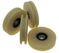 Pack of 4 x Nylon Pulley Wheels with 8 mm Round Groove 80 mm Diameter 12 mm bearing 100 kg Capacity Precisely Machined in the EU (80-8-12)