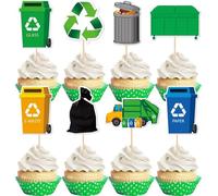 Pack of 40 Bin Cake Decoration Double-Sided Garbage Truck Cake Decoration for Waste Waste Management Recycling Theme Baby Shower Children Boys Girls Birthday Party Cupcake Decorations